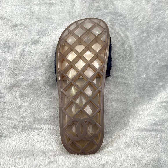 Chanel Terry Pool Women's 39 US 9 Slide Blue Open Toe Casual Slip On Sandal - Picture 8 of 12